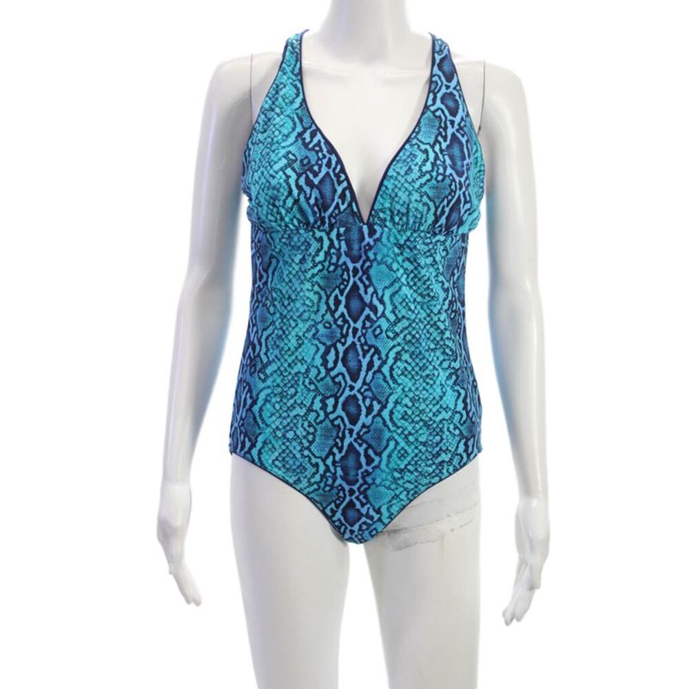 Commando Women Animal Print One Piece Swimwear Blue Polyester Size L